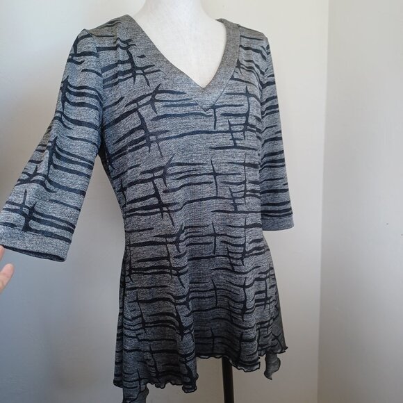 Joseph Ribkoff Top Stretch Knit V Neck Black Gray Silver Metallic Womens US 16 - Picture 4 of 10